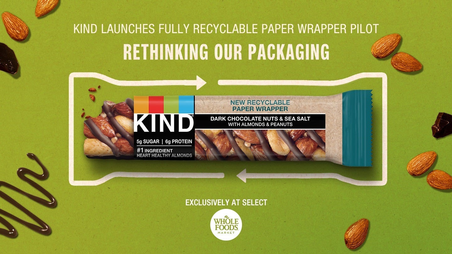 KIND pilots recyclable paper wrapper for snack bars in US