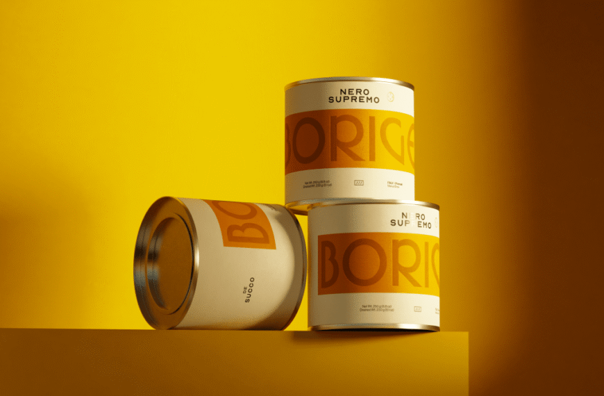 Borige Opts For Elegantly Bold Tins and Oversized type