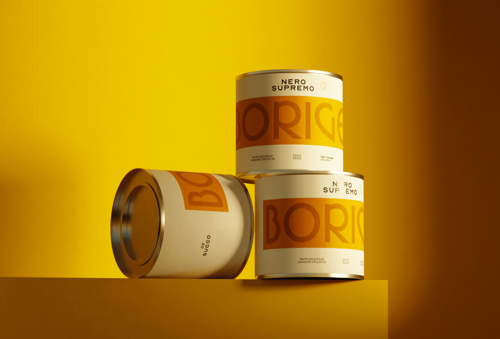 Borige Opts For Elegantly Bold Tins and Oversized type