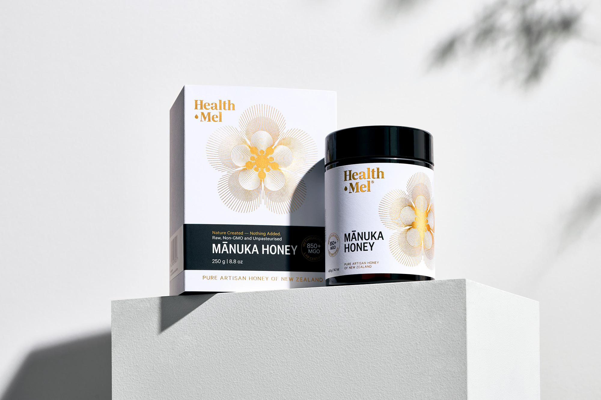 Health Mel Manuka Honey Shines with Gold Foil and Blind Embossing