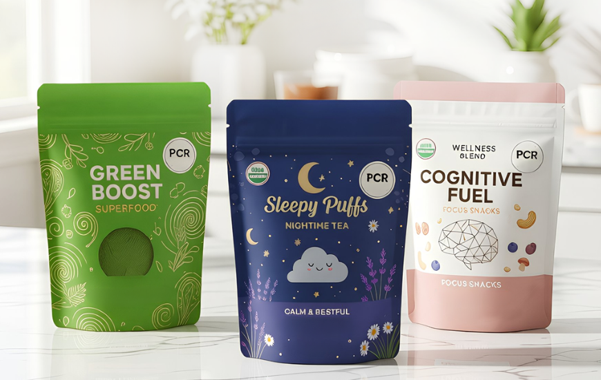 S-OneLP Launches 3.5mil Metallized PCR 36% Stand Up Pouch Web