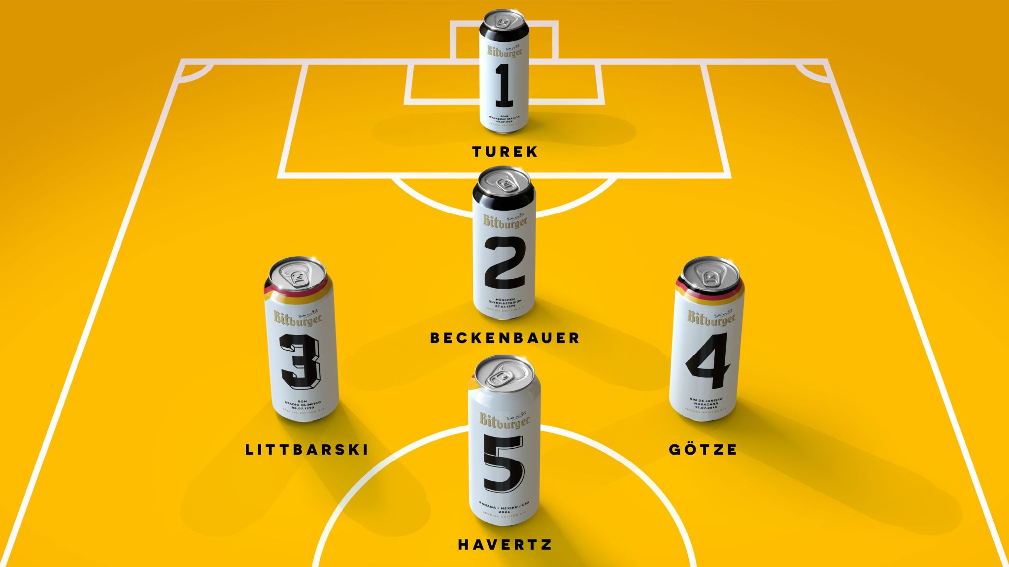 Derek&Eric Design Series Of Bitburger Cans Celebrating Germany’s World Cup Wins