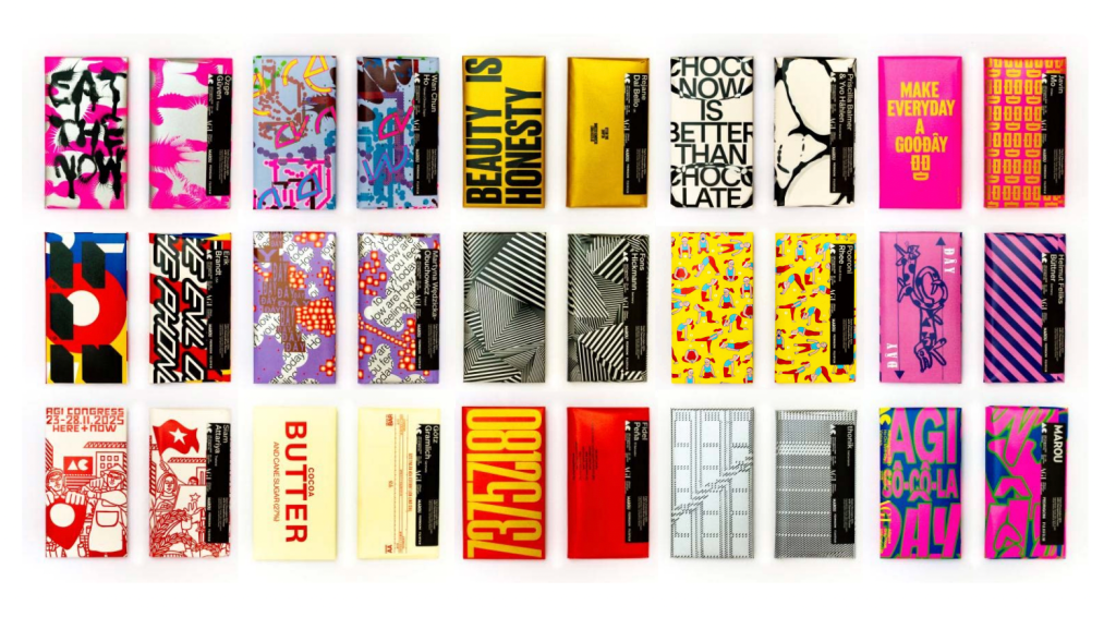 100 Top Designers Used Chocolate Bar Wrappers  as a Canvas for AGI Open 2025